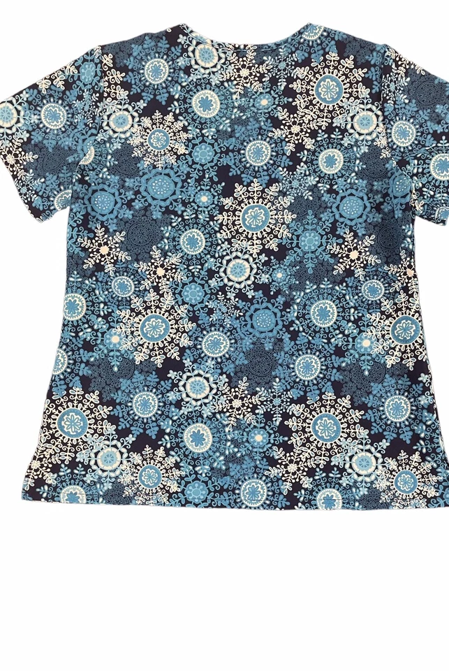 Medical Scrubs Top Shirt Blouse Womens M Winter Snowflake Blue Med Couture - Image 3 of 4