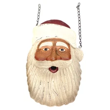 Folk Art 2-Sided SANTA FACE Hanging Wall PLAQUE/Sign Hand-Painted 13" Primitive