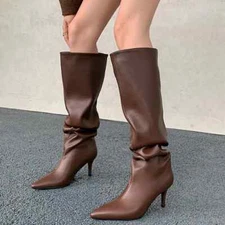 Knee High Boots for Women Real Leather Ins Fashion 2025 High Heels Shoes Winter