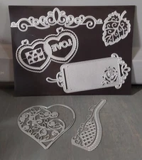 Metal Die Cut Emboss Stencils 6pc Various Tags Hearts Borders Leaf Crafting