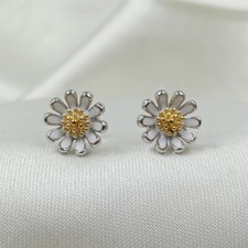 925 Sterling Silver Beautiful Flower Design White Enamel Women's Stud Earrings
