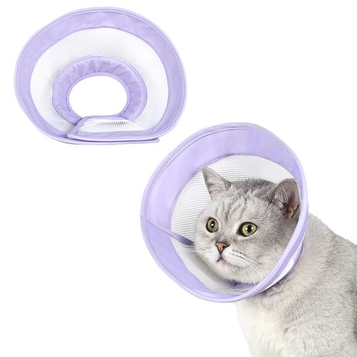 Cat Recovery Collar Adjustable Breathable Mesh Elizabethan Protective Pet Cone - 第 1/10 張圖片