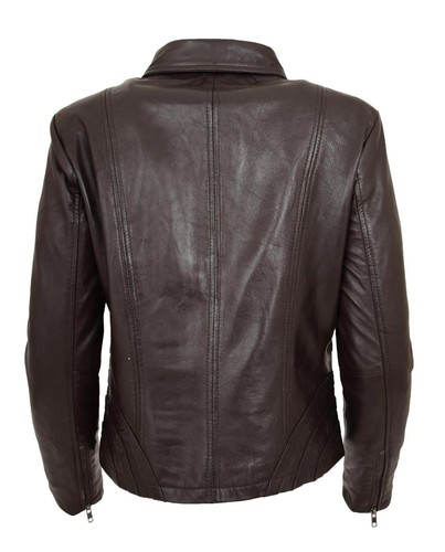 Womens Real Leather Biker Style Jacket Fitted Casual Zip Fasten Black Brown Tan - Picture 14 of 26