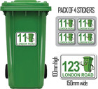 4 x White Wheelie Bin House Numbers Stickers Wheely Dustbin Sticker Peel & Stick