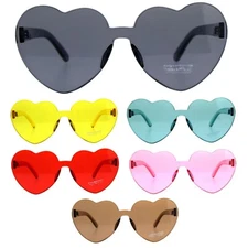 Womens Heart Shape Rimless Shield Hippie Groove Valentine Sunglasses