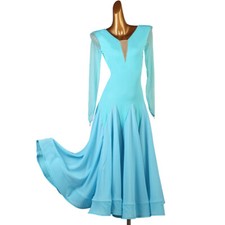 Latin Ballroom Dance Dress Modern Salsa Waltz Standard Long Dress F618 Turquoise