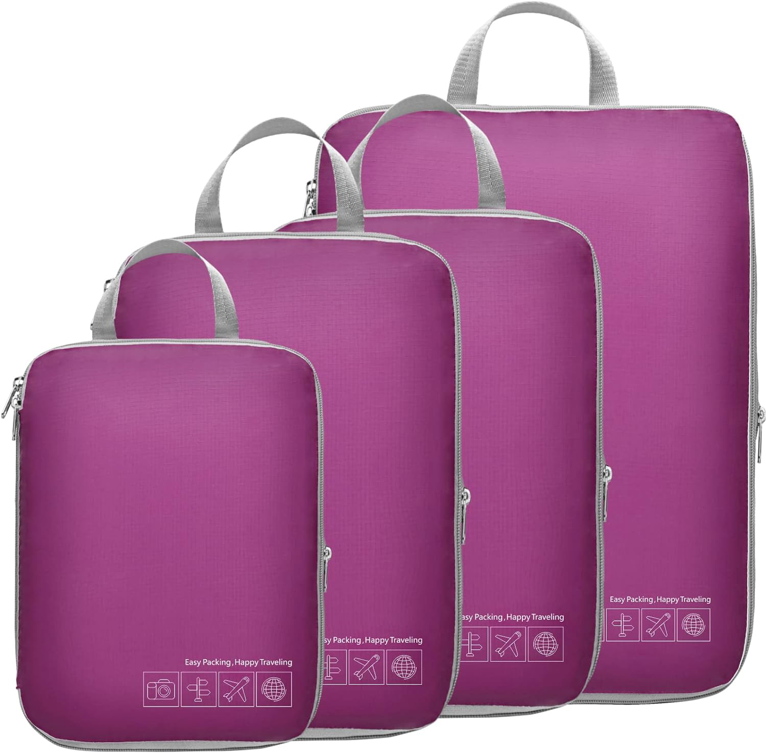 Compression Packing Cubes 4 Pack Travel Organizers for Suitcases - Purple-image