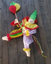 Vintage Vtg Clown Hanging from Balloons Fabric Wall Hanging Kids Room Nursery