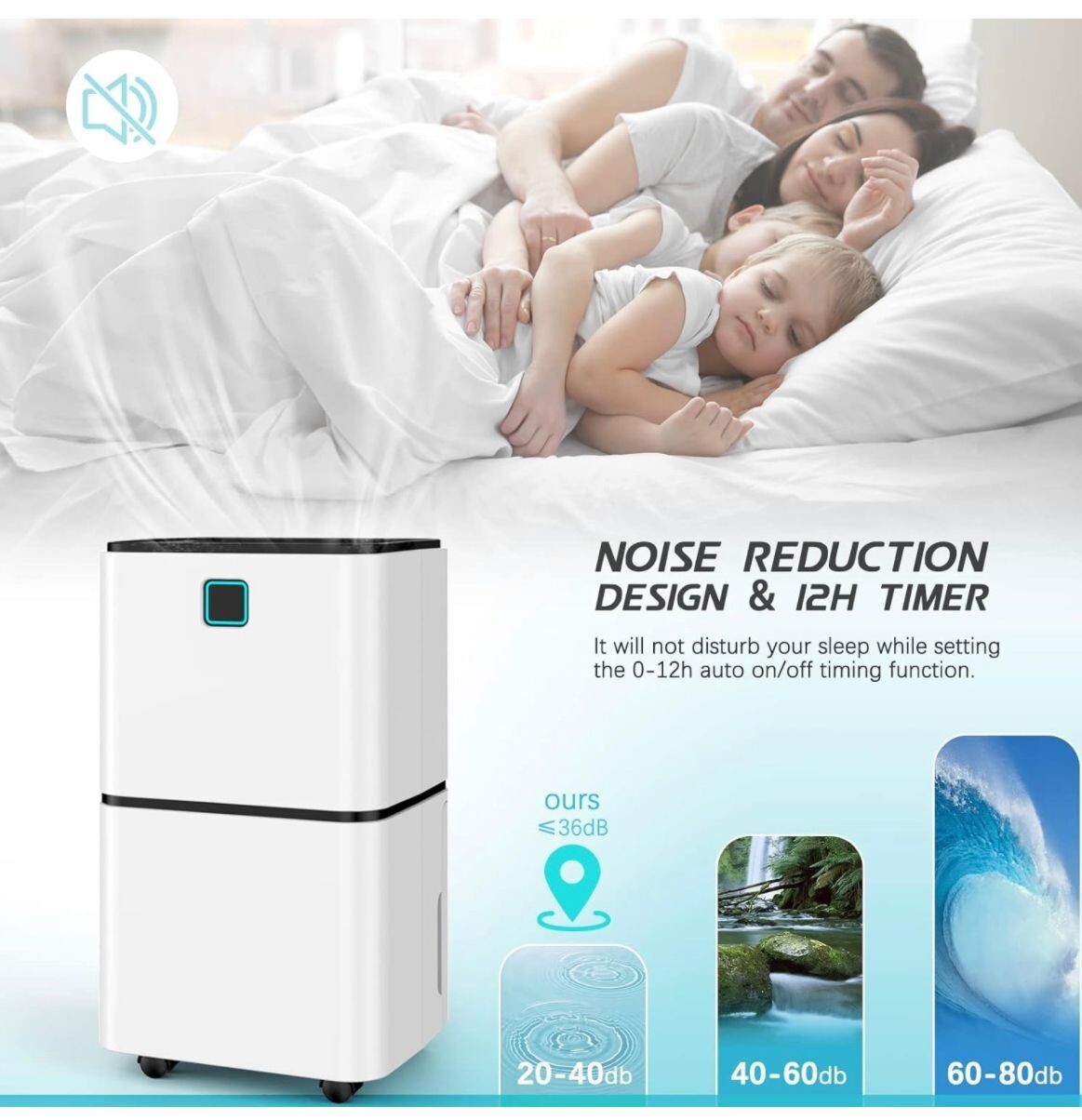 12L/Day Dehumidifiers for Home with Digital Humidity Display Control