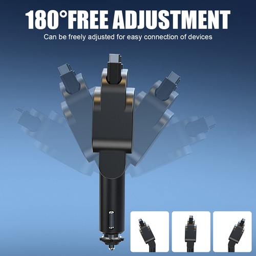 Retractable Car Charger 96W 4 in 1 Car Fast Charger for iPhone Samsung Android - Photo 10 sur 12