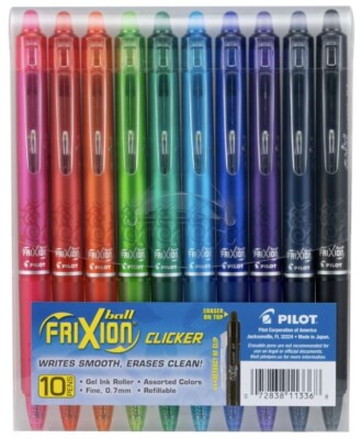 Best Pilot Frixion Clicker Assorted Color Fine Point Erasable Gel Ink Pens 10 Pk