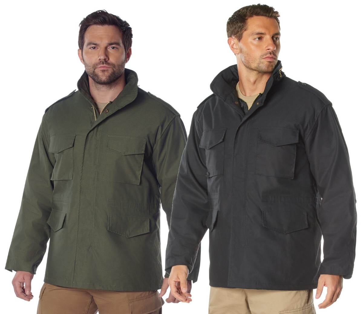 Men's Long Length M-65 Field Jacket in Black & Olive Drab Army