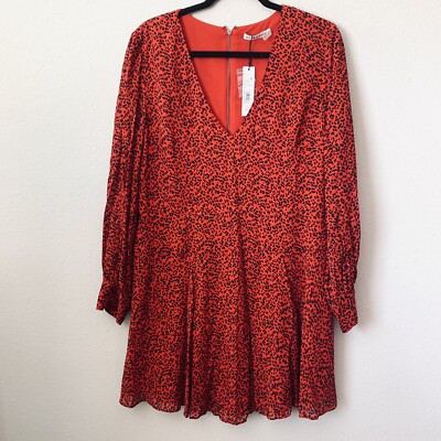 Alice and Olivia Polly Red Leopard Long Sleeve Fit & Flare Dress Sz 14 NWT  B-E | eBay