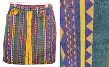 Vintage Jean Denim Skirt Size 8 Southwestern Country Western Print Rodeo USA