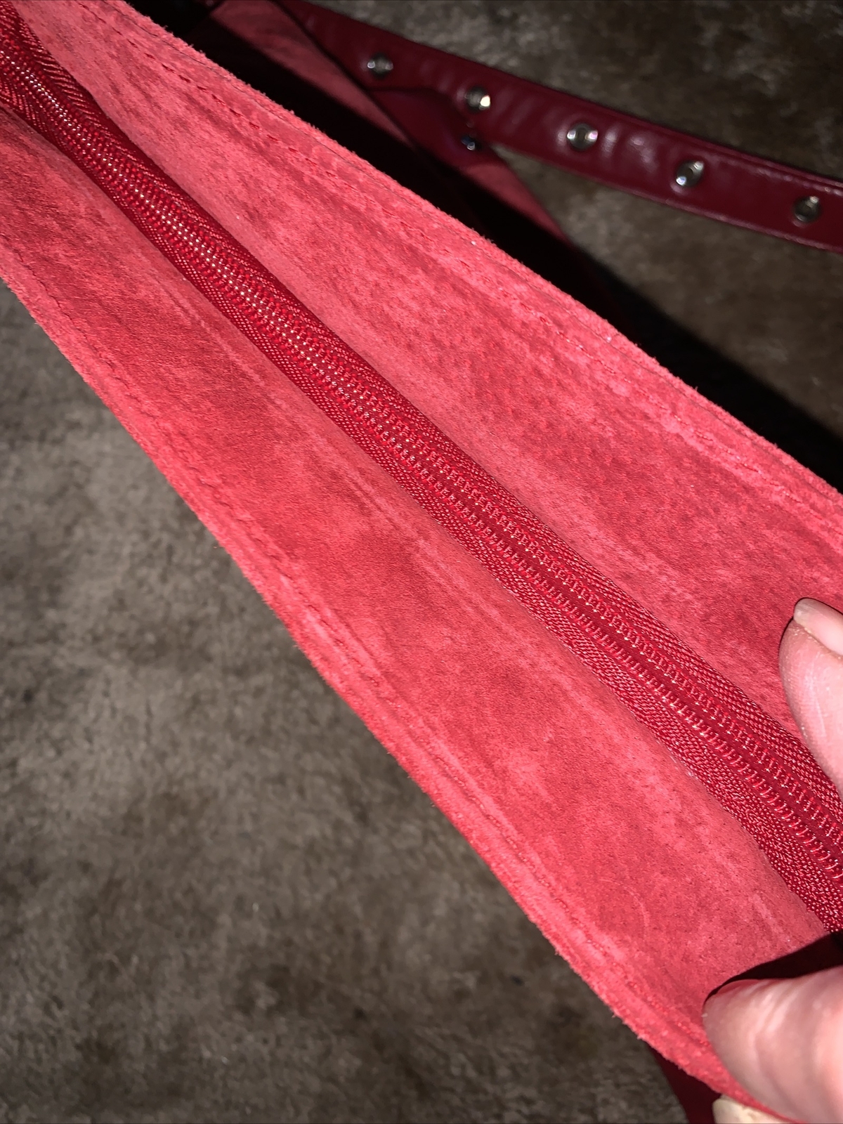 Domo Genuine Dark Red Suede Leather Multi Pocket Medium Size Handbag