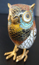 OWL CLOISONNE MULTICOLORED ENAMEL COLLECTIBLE ANTIQUE DECORATIVE SMALL STATUE