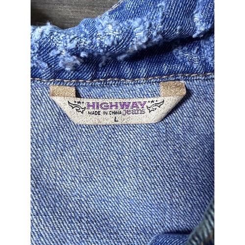 Highway Jeans Denim Vest Distressed Sleeveless Grunge Yellowstone Western Large - Picture 2 of 6