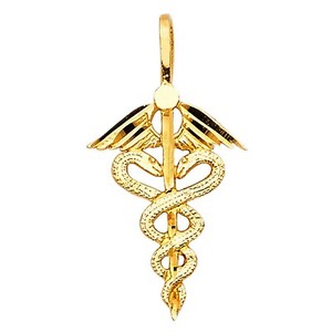 Authentic Spring 14k Yellow Gold Plated Medical Caduceus Charm Pendant