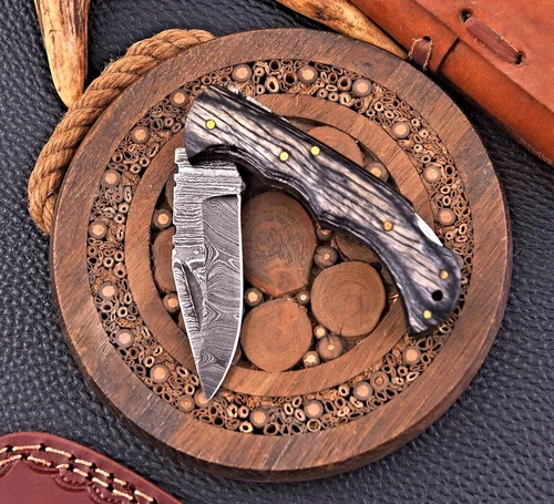 CUSTOM MADE HAND FORGED DAMASCUS STEEL FOLDING BLADE POCKET KNIFE 1106