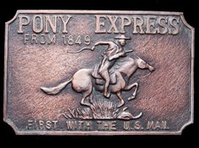 II03120 VINTAGE 1970s  PONY EXPRESS RIDER  1st MAIL DELIVERY 1849 BUCKLE
