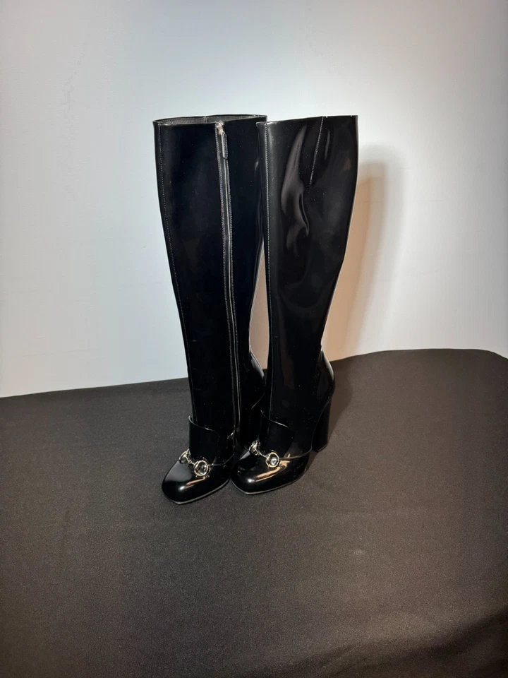 GUCCI Black Patent Leather Knee-High Boots (EU 37.5 / US 7) – Never Worn - Image 2 of 4