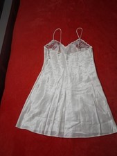 White Medium Vintage Lingerie Babydoll Nightie Nylon Slippery Pretty Lace Top