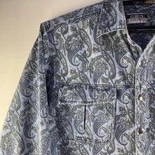 Vtg Current Edition Paisley Shirt Twill Cotton Button Up Pockets Heavy Mens L