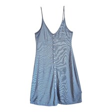 ZARA Trafaluc Women L Dress Blue White Pinstripe Slip Spaghetti Straps Bust 34"