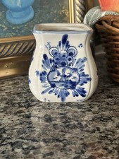 Vintage Handpainted Delft Blue Mini Vase Wind...