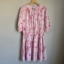 Nine West Women's Dress Size XL Pink Smocked Stretch Waist Spring Office Modest