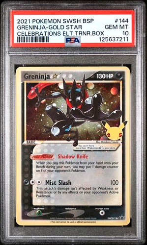  POKEMON GRENINJA-GOLD STAR 2021 SWSH BLACK STAR PROMO #144 CELEB ELT.TRN PSA 10