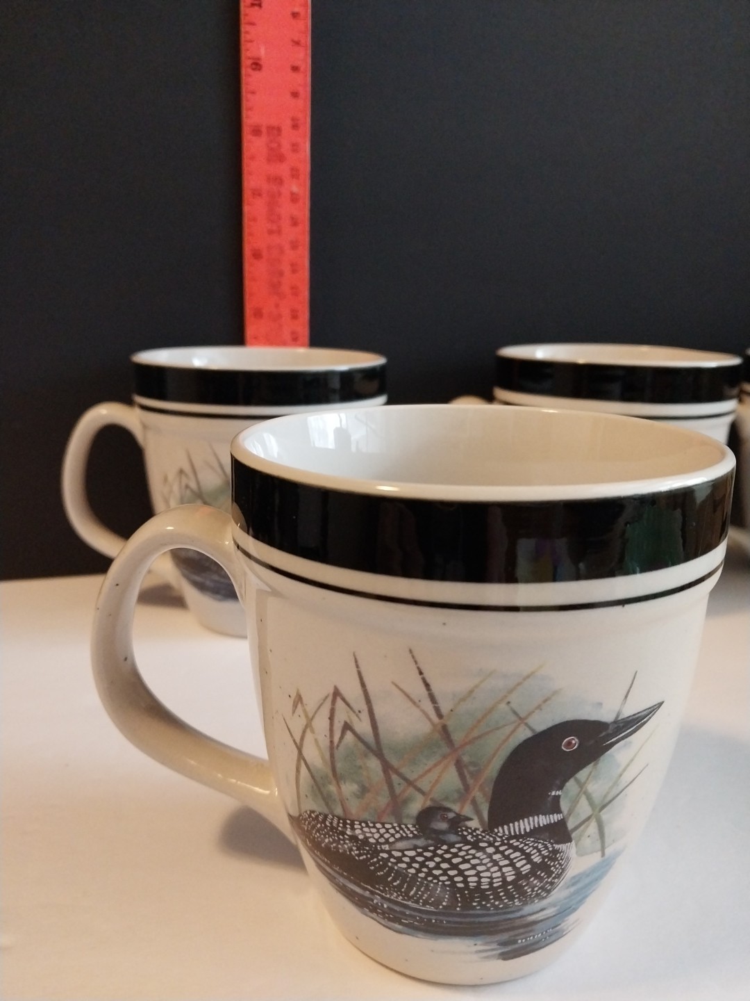 4 FOLKCRAFT Stoneware Mug LOON LAKE by Scotty Z 