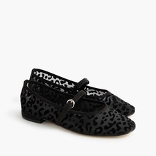 NWB J.Crew Factory 8 Leopard Mesh Mary Jane Flats Black Buckle Shoes Classic