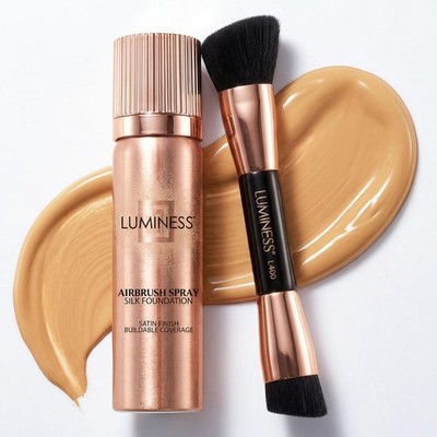 Silk Airbrush Spray Foundation & Dual-Sided Buffing Brush Kit - Full Coverage, H