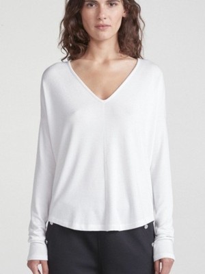 RAG & BONE Hudson White Long Sleeve V-Neck Top Classic Luxury Premium Size M