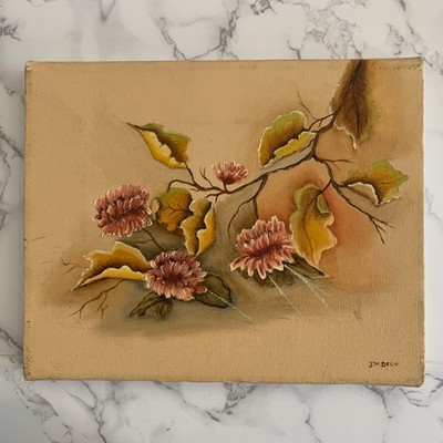 Hand-Painted Floral Painting Canvas 8x10 Signed JM Delo Vintage Art Earthtones