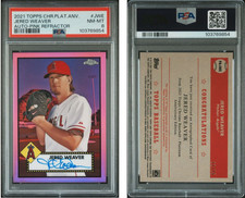 JERED WEAVER 2021 TOPPS CHROME PLATINUM ANNIV.  AUTO #JWE AUTO-PINK RE PSA 8 /15