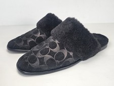 Coach Sherpa Flat Mule Signature Suede Slipper Women's Size 7 Black CCX65