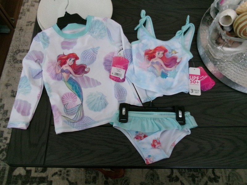 NEW The Little Mermaid Ariel Disney Princess Swimsuit Girls 3-Piece Set  2T UPF