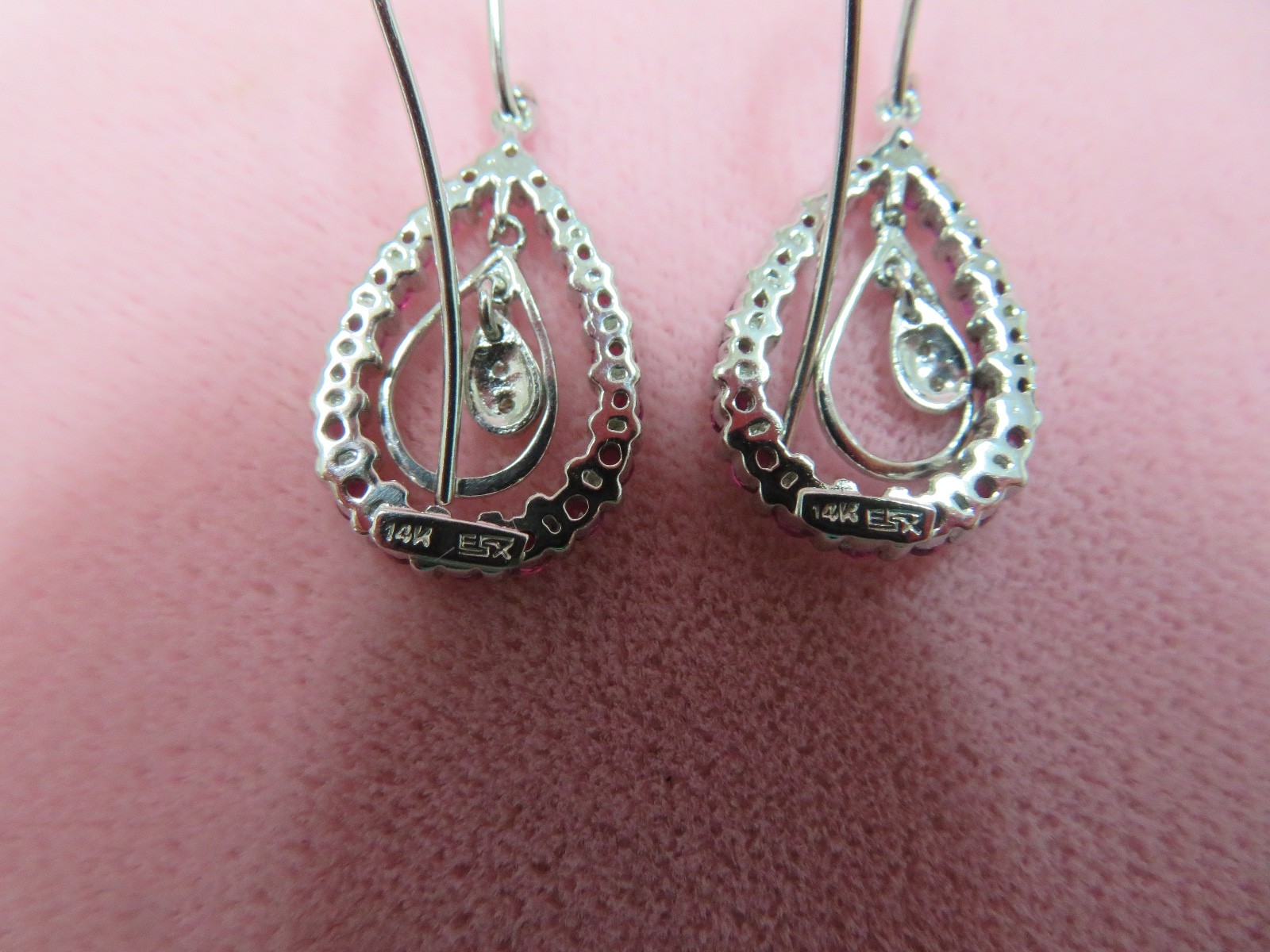 14k Solid White Gold French Wire Ruby Diamond Dan… - image 5