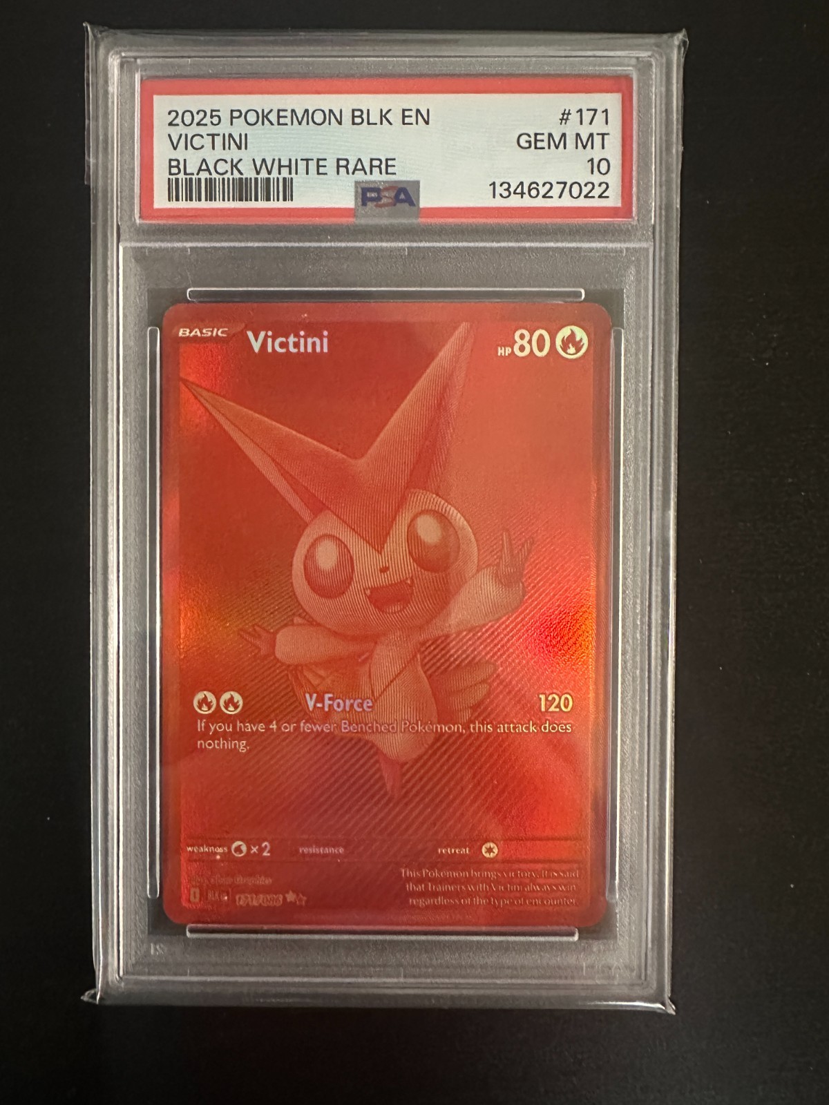 2025 Pokemon Black Bolt Victini 171/086 Black White Rare PSA 10