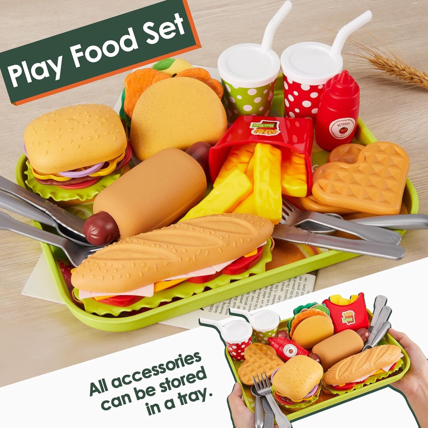 BUYGER Fast Food Play Toys for Kids Toddler Children Toy Kitchen... 