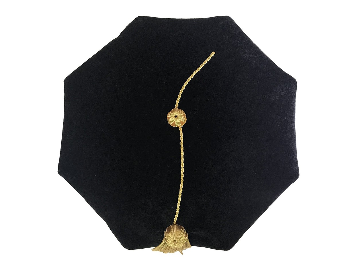 Doctoral Tam Black Velvet 8-Sided W/Gold Bullion Tassel One  display picture 3