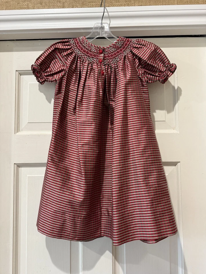 Vestido listrado vermelho e verde de Natal STRASBURG 2Y um botão faltando - Imagem 4 de 4