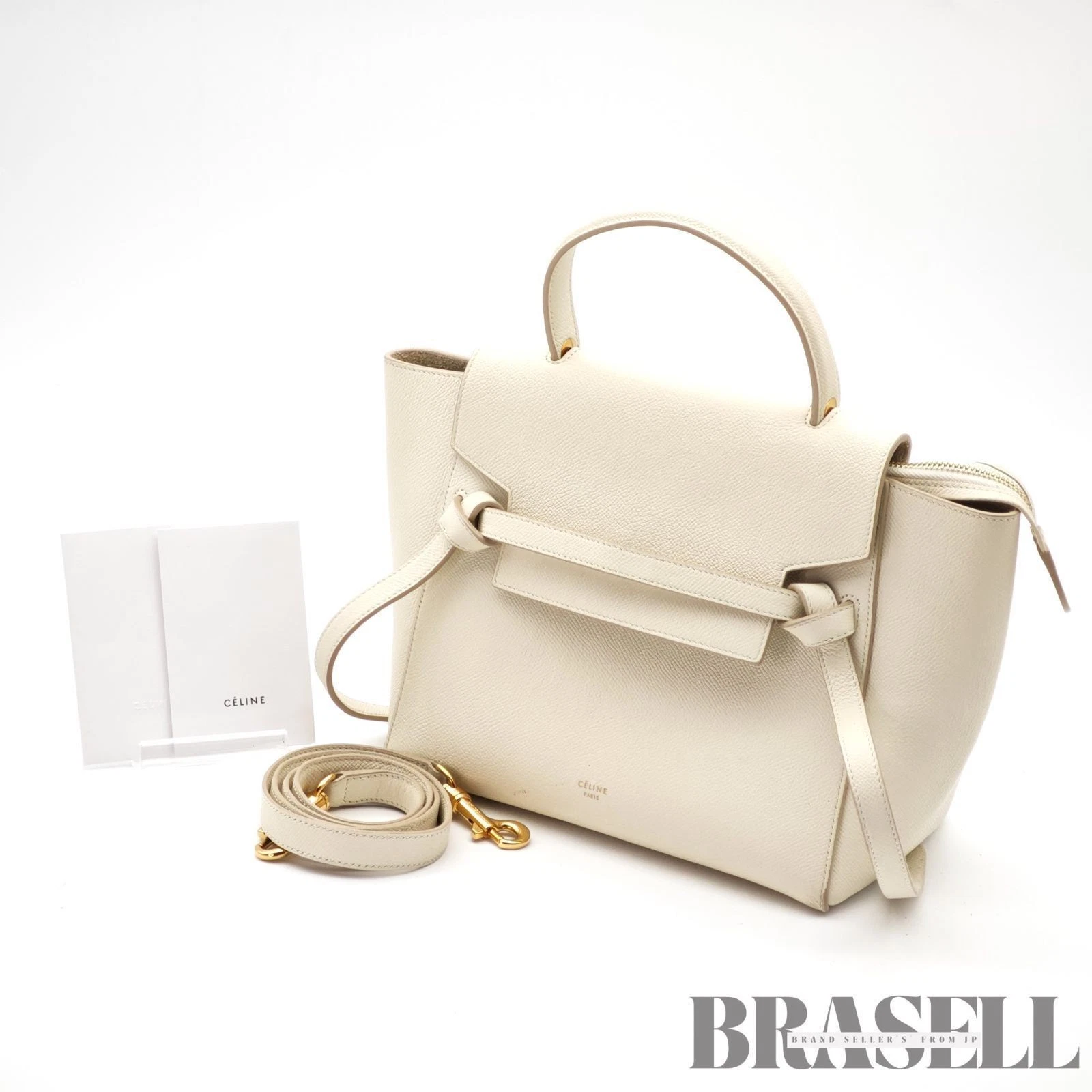 Celine — CELINE Belt Bag 2Way Handbag Shoulder Bag White Leather Women