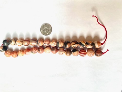 29 Old Stock Red Striped Agate Beads 20mm 16.5" Long Rust Coffee and Cream Color