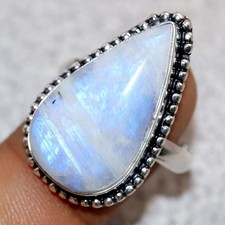 Rainbow Moonstone 925 Silver Plated Ring US 11 Festive Gifts New Year Vibes MJ