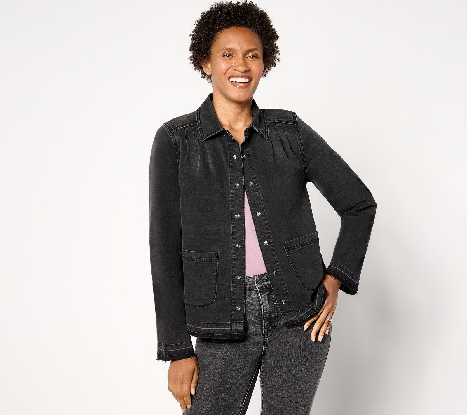 LOGO by Lori Goldstein Women's Jacket Sz XL Long Sleeve Crosshatch Black A658951