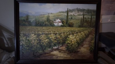 Italy Tuscany Colorful Landscape Vineyard  Original Oil Painting 36'' X 24'' GC