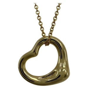 Vintage Tiffany & Co. Elsa Peretti Open Heart 18k Gold Pendant Necklace 15mm